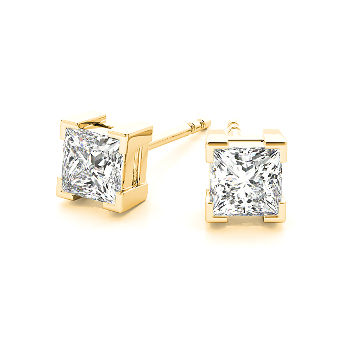 V Prong Princess Cut Diamond Stud Earrings - 1/2 - 18K Rose Gold