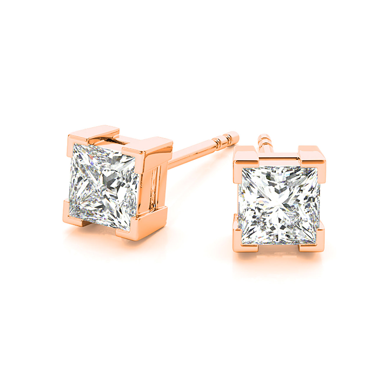 V Prong Princess Cut Diamond Stud Earrings - 1/2 - Platinum 950
