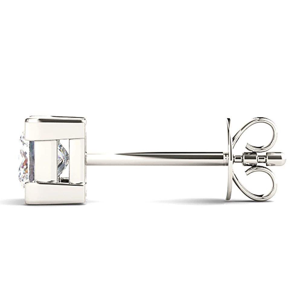 V Prong Princess Cut Diamond Stud Earrings - 1/2 - 18K White Gold