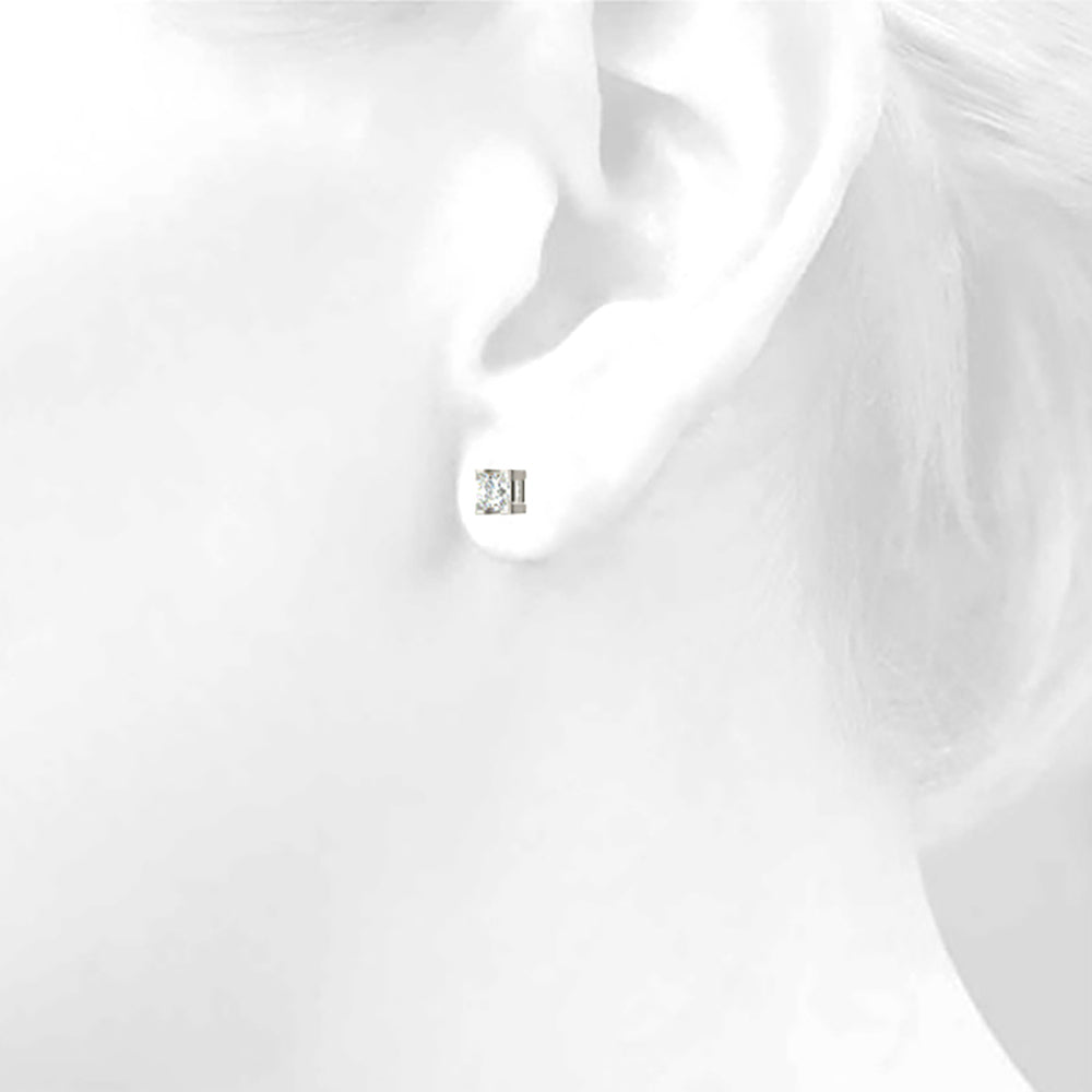 V Prong Princess Cut Diamond Stud Earrings - 1/2 - 14K Rose Gold