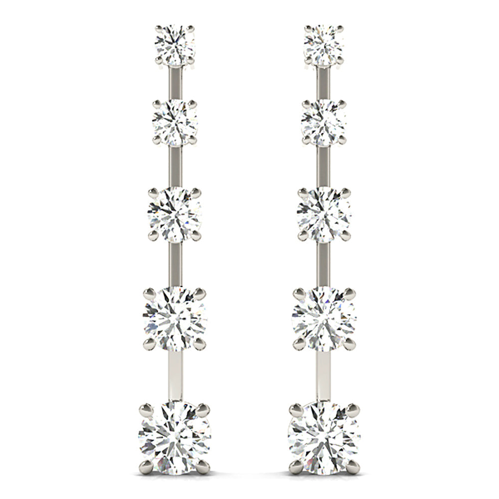 2.00 ctw Diamond Drop Earrings Journey Style - 18K White Gold