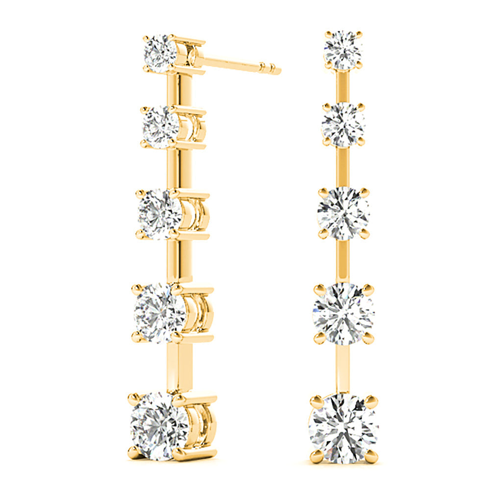 2.00 ctw Diamond Drop Earrings Journey Style - 18K Rose Gold