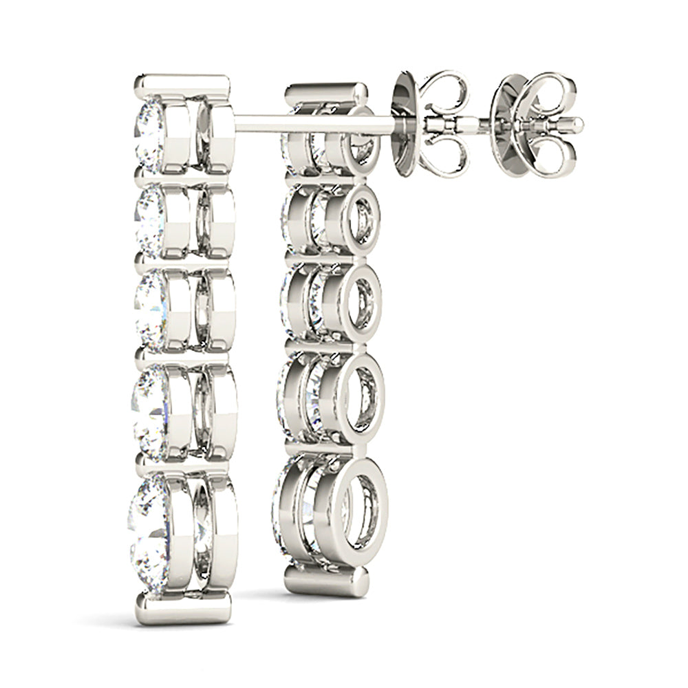 2.00 ctw Diamond Drop Earrings Journey Style - 14K Rose Gold