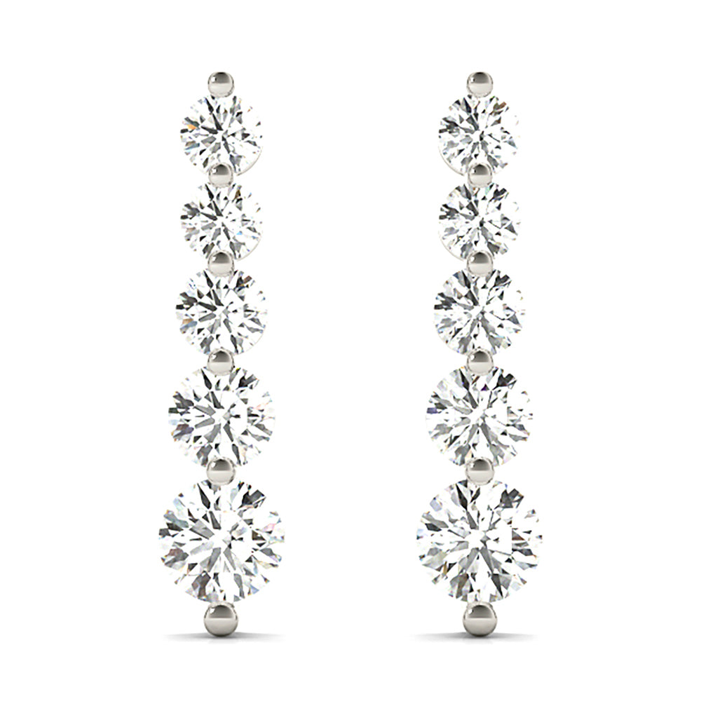 2.00 ctw Diamond Drop Earrings Journey Style - 18K White Gold