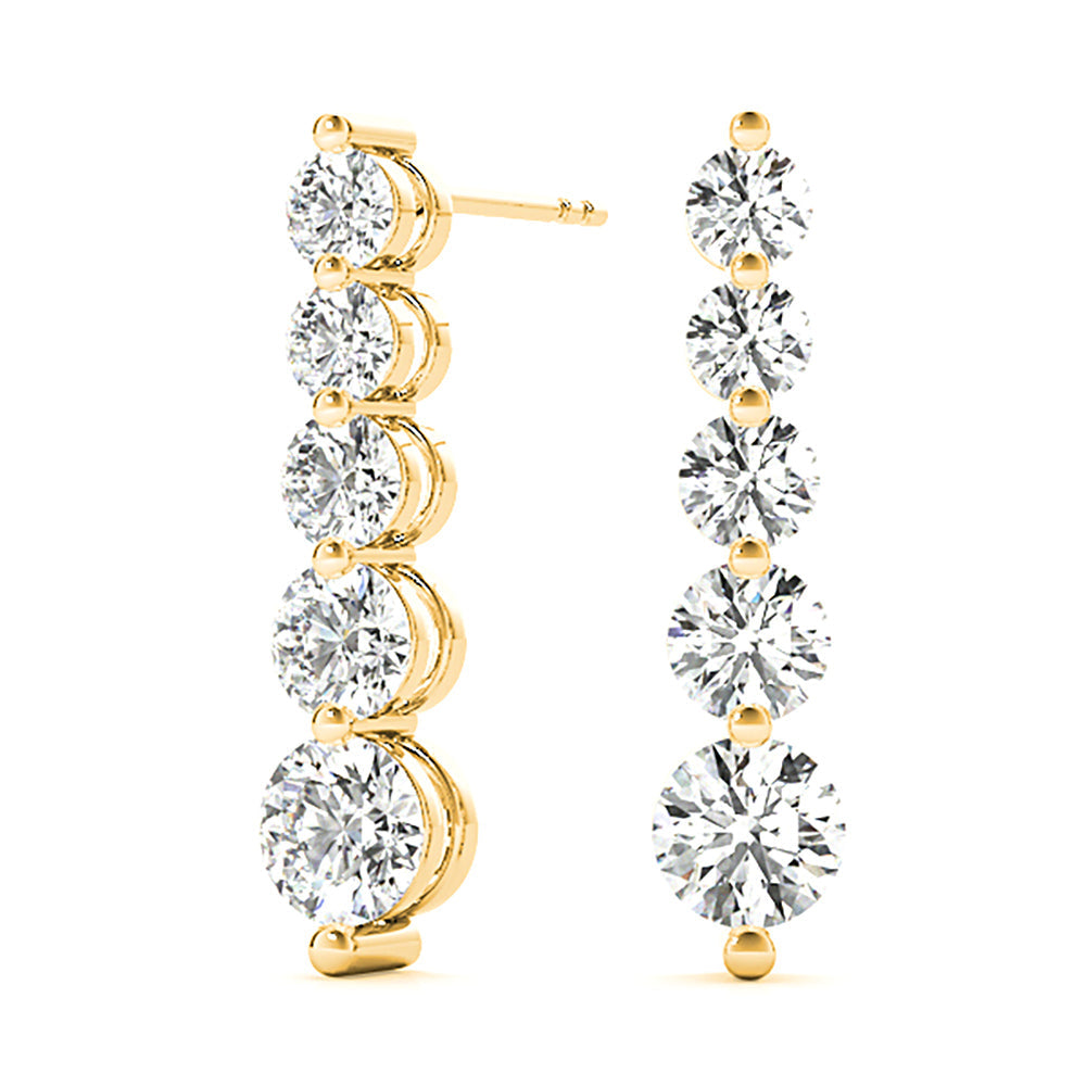 2.00 ctw Diamond Drop Earrings Journey Style - 18K Rose Gold