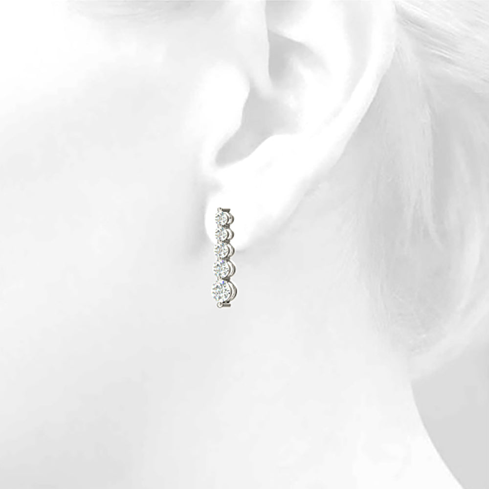 2.00 ctw Diamond Drop Earrings Journey Style - 14K Yellow Gold