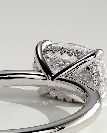 Frida - Elongated Cushion East West Claw Solitaire with Hidden Halo Engagement Ring - Platinum