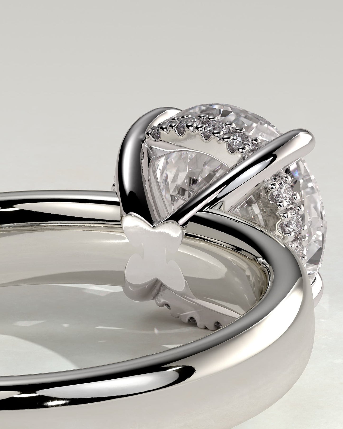 Kylie - Statement Round Claw Solitaire with Cigar Band and Hidden Halo Engagement Ring - Platinum