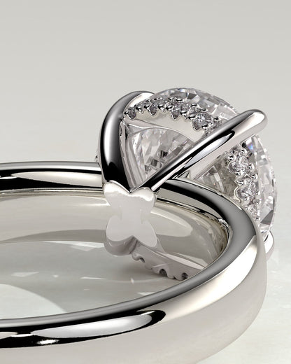 Kylie - Statement Round Claw Solitaire with Cigar Band and Hidden Halo Engagement Ring - White Gold