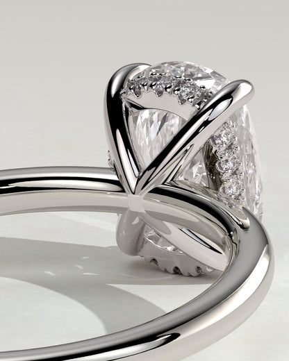 Ava - Elongated Cushion Claw Solitaire with Hidden Halo Engagement Ring - Platinum
