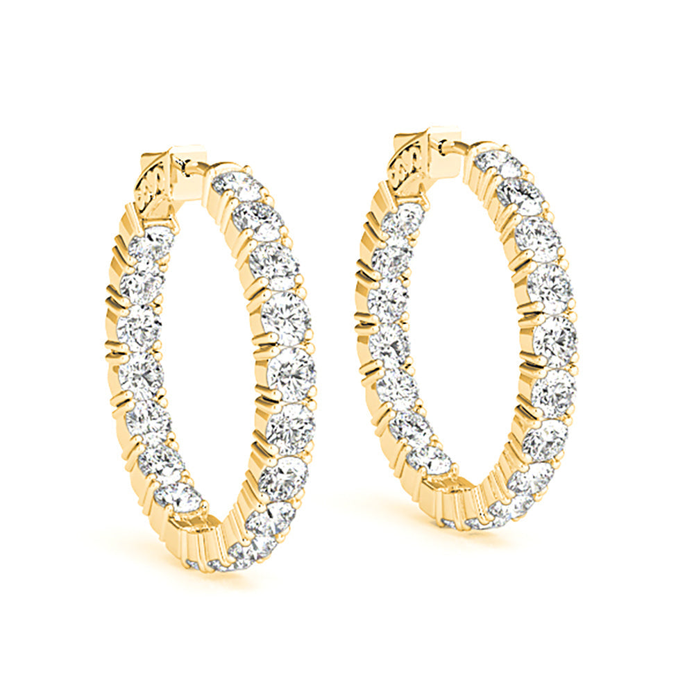 Classic 6.00 ctw Diamond Hoop Earrings Inside-Out - 14K Yellow Gold - F-G Color VS1-VS2 Clarity