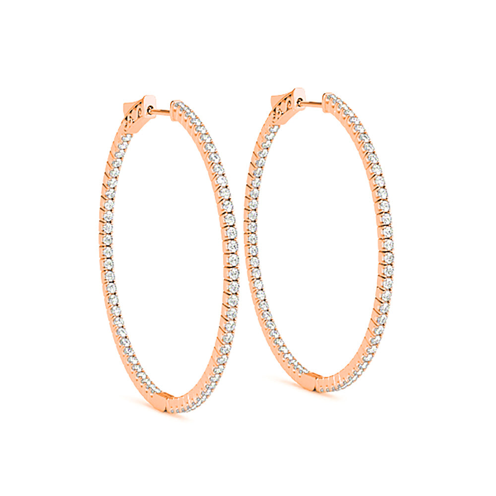Inside-Out 1.25 ctw Diamond Hoop Earrings "U" Prong Set - 14K Rose Gold - E-F Color VS1-VS2 Clarity