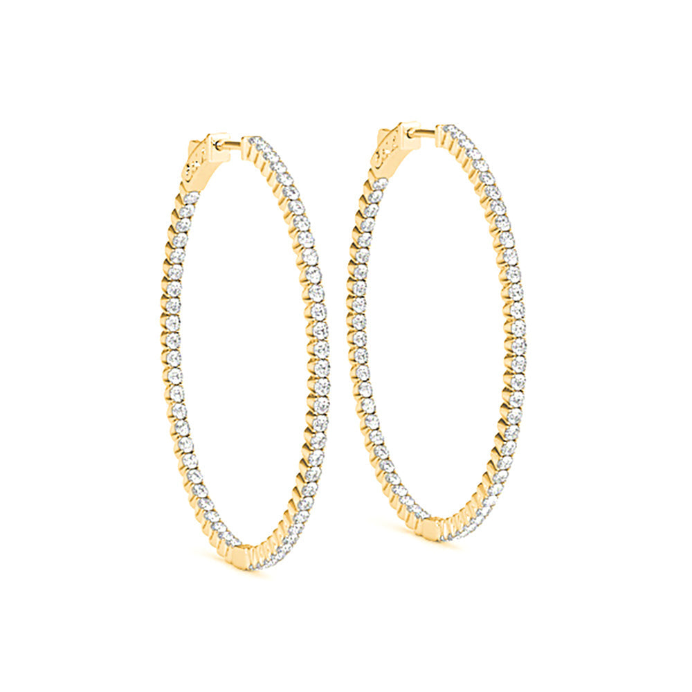 2.25 ctw Diamond Hoop Earrings Oval Inside-Out - 14K Yellow Gold - F-G Color VS1-VS2 Clarity