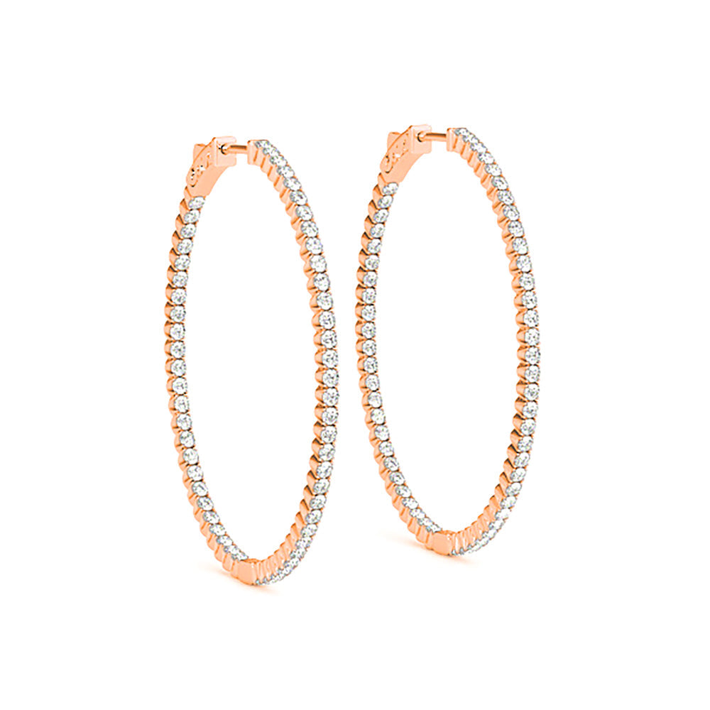 2.25 ctw Diamond Hoop Earrings Oval Inside-Out - 14K Rose Gold - E-F Color VS1-VS2 Clarity