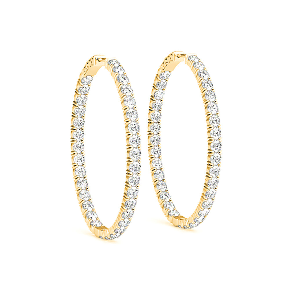 Classic 6.00 ctw Diamond Hoop Earrings Inside-Out Modern Style - 14K Yellow Gold - F-G Color VS1-VS2 Clarity