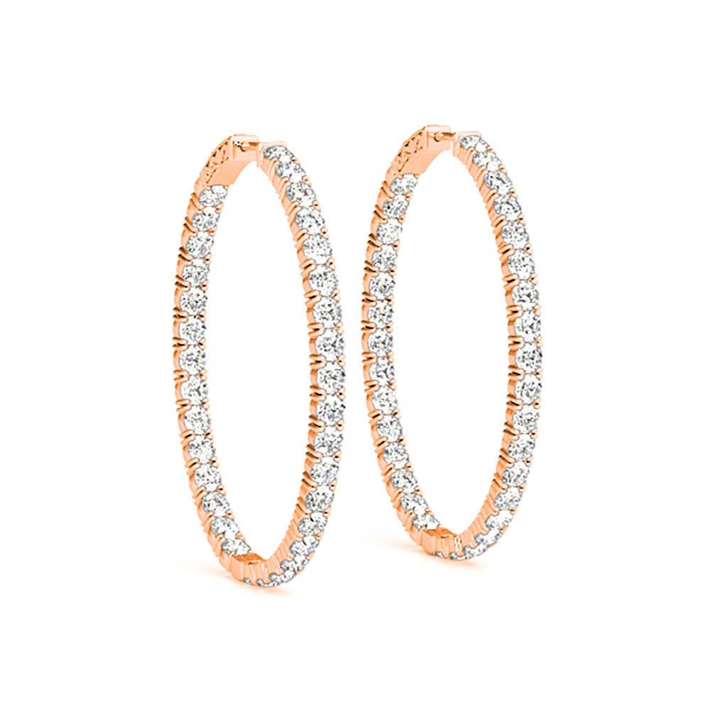 Classic 6.00 ctw Diamond Hoop Earrings Inside-Out Modern Style - 14K Rose Gold - E-F Color VS1-VS2 Clarity