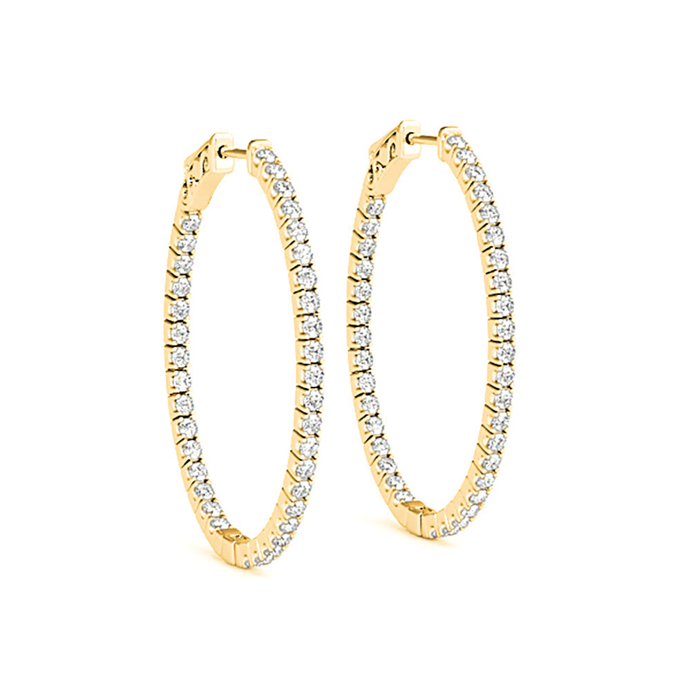 Inside-Out 1.50 ctw Diamond Hoop Earrings "U" Prong Set - 14K Yellow Gold - F-G Color VS1-VS2 Clarity
