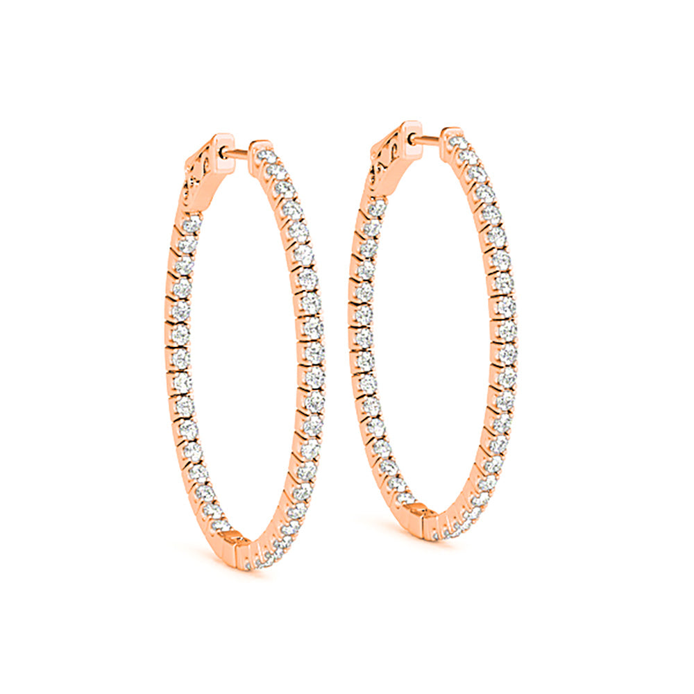 Inside-Out 1.50 ctw Diamond Hoop Earrings "U" Prong Set - 14K Rose Gold - E-F Color VS1-VS2 Clarity