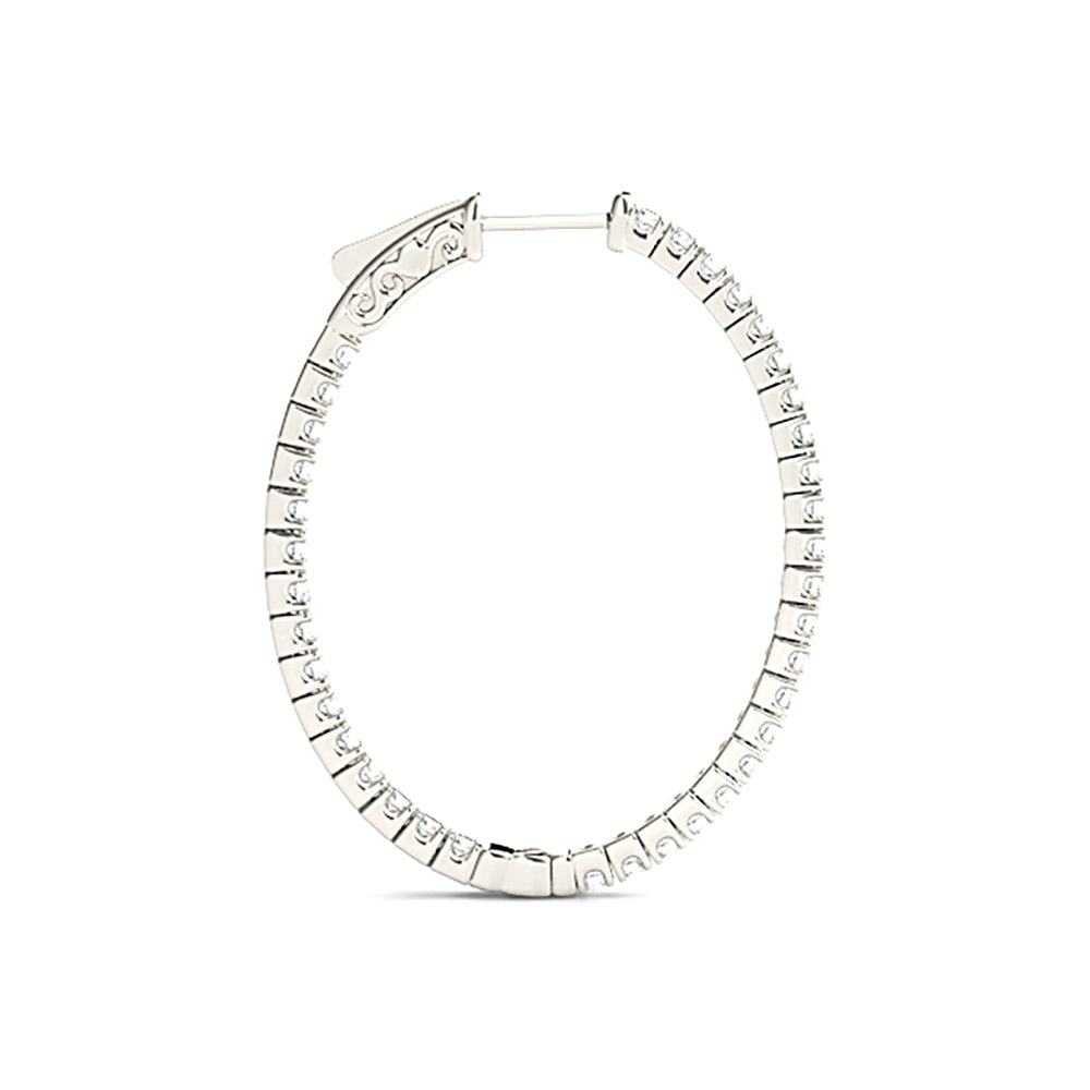 Inside-Out 1.50 ctw Diamond Hoop Earrings "U" Prong Set - 14K White Gold - G-H Color SI1-SI2 Clarity