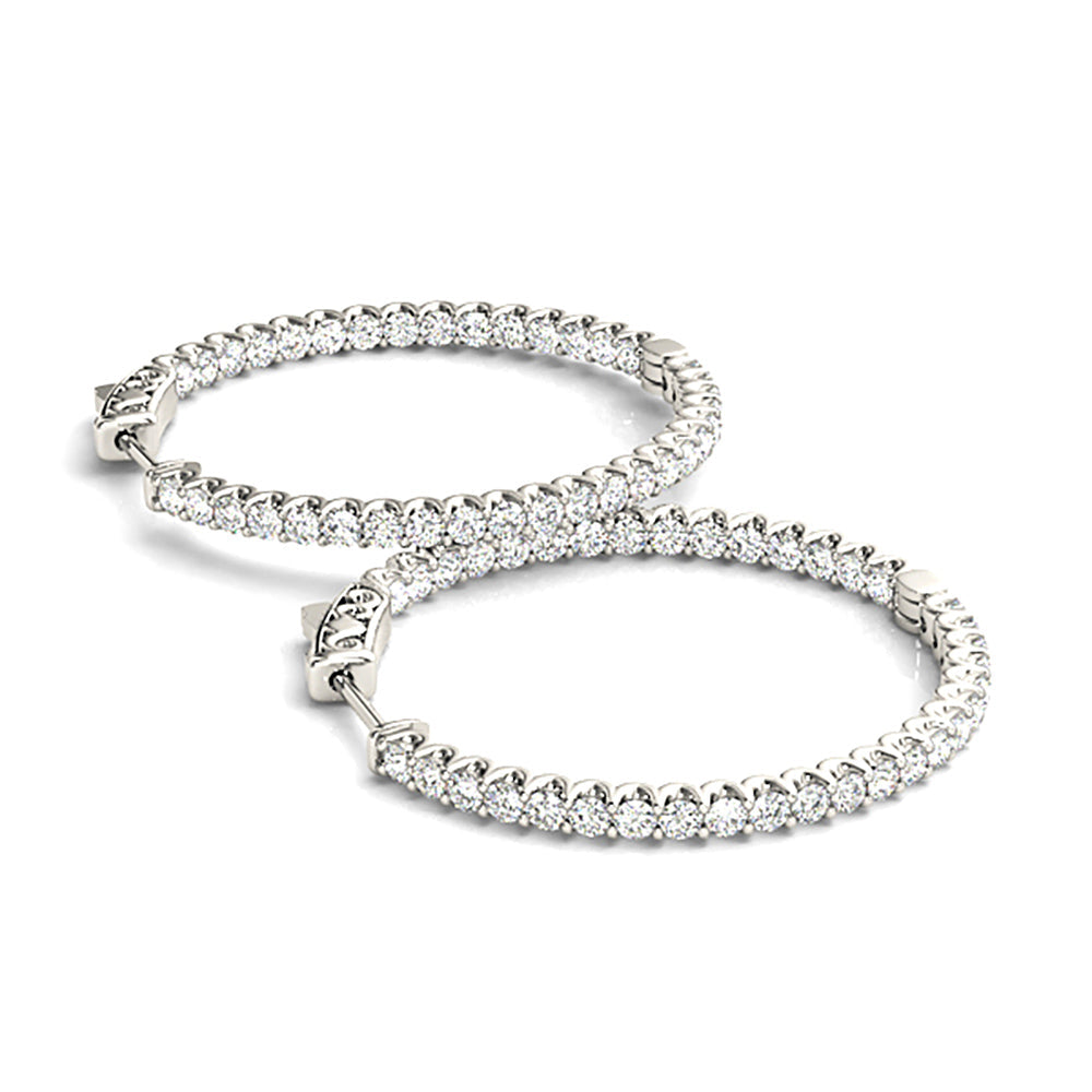 Inside-Out 1.50 ctw Diamond Hoop Earrings "U" Prong Set - 14K White Gold - F-G Color VS1-VS2 Clarity