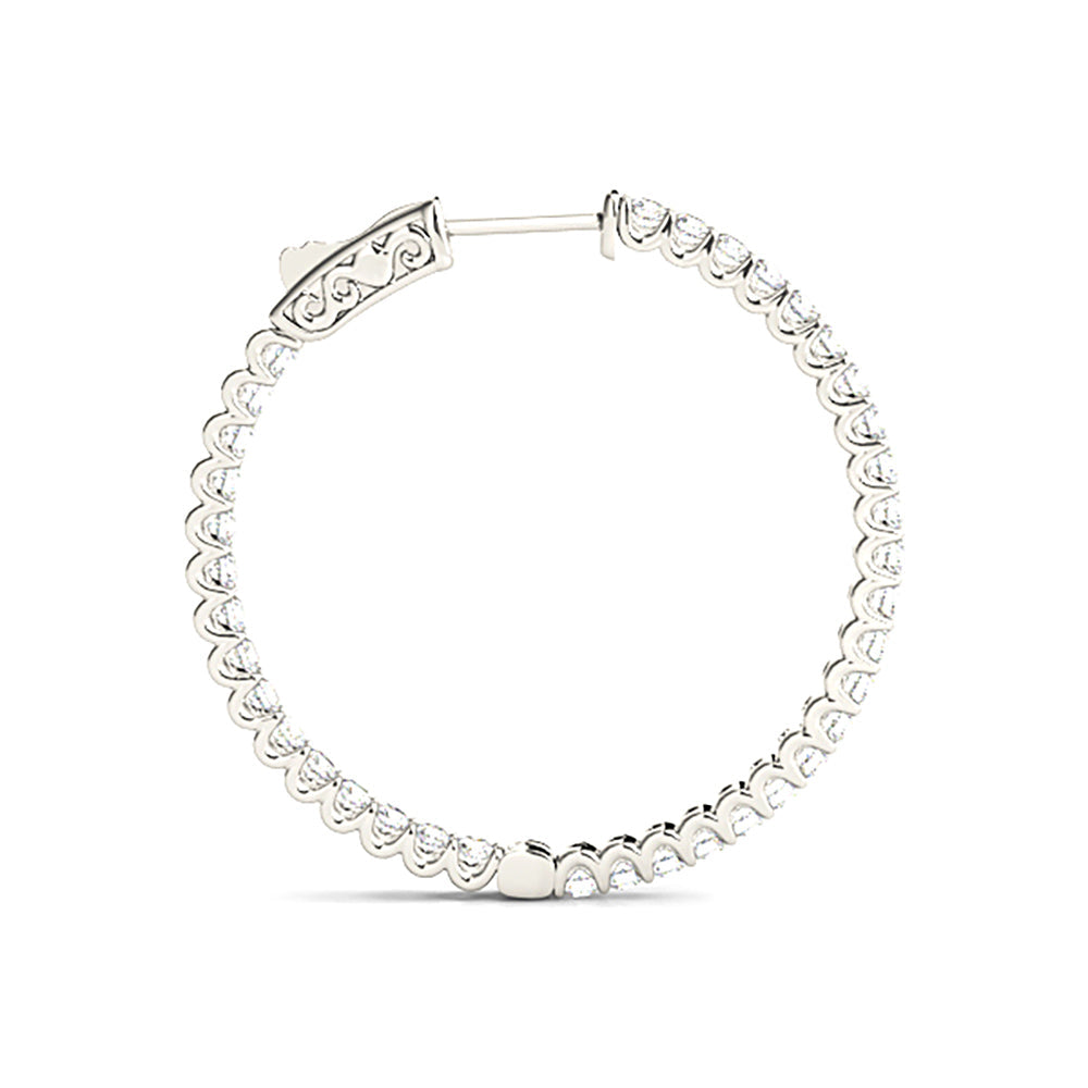 Inside-Out 1.50 ctw Diamond Hoop Earrings "U" Prong Set - 14K White Gold - G-H Color SI1-SI2 Clarity