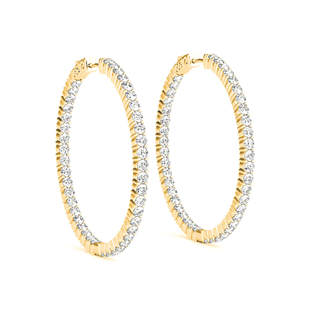 3.00 ctw Diamond Hoop Earrings Inside-Out Style Shared Prong Setting - 14K Yellow Gold - F-G Color VS1-VS2 Clarity