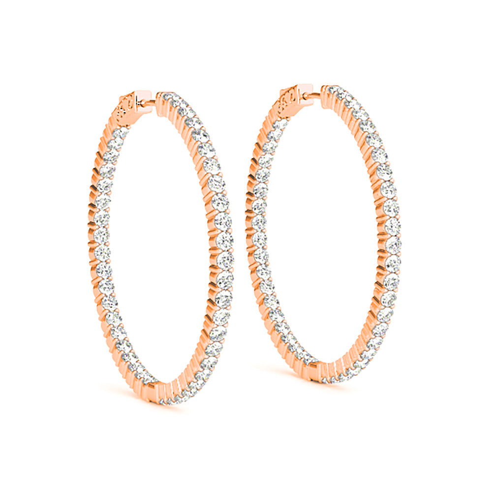 3.00 ctw Diamond Hoop Earrings Inside-Out Style Shared Prong Setting - 14K Rose Gold - E-F Color VS1-VS2 Clarity