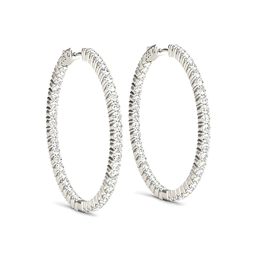 3.00 ctw Diamond Hoop Earrings Inside-Out Style Shared Prong Setting