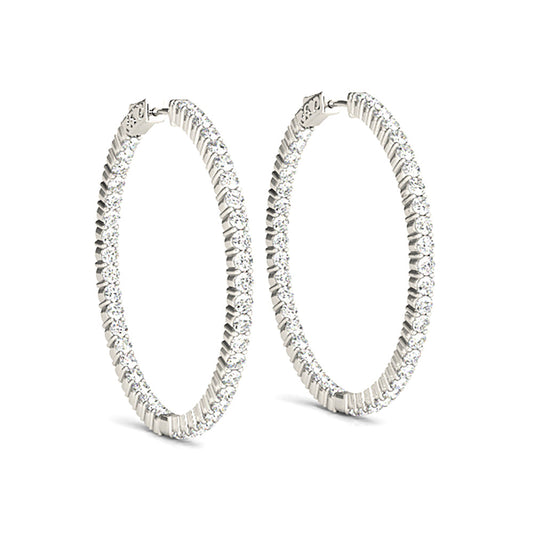 3.00 ctw Diamond Hoop Earrings Inside-Out Style Shared Prong Setting