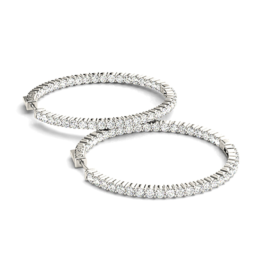 3.00 ctw Diamond Hoop Earrings Inside-Out Style Shared Prong Setting - 14K Yellow Gold - E-F Color VS1-VS2 Clarity