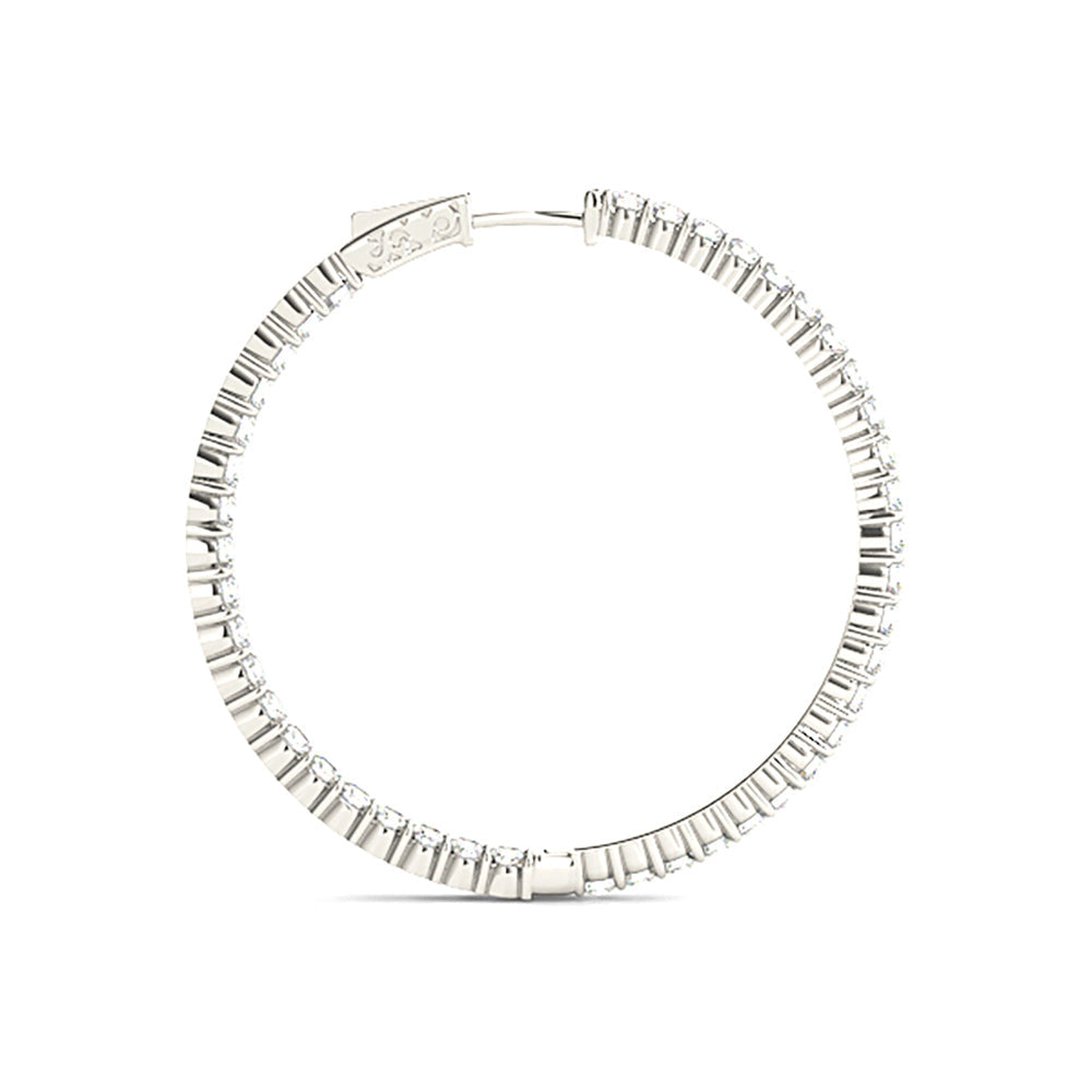 3.00 ctw Diamond Hoop Earrings Inside-Out Style Shared Prong Setting - 14K White Gold - G-H Color SI1-SI2 Clarity