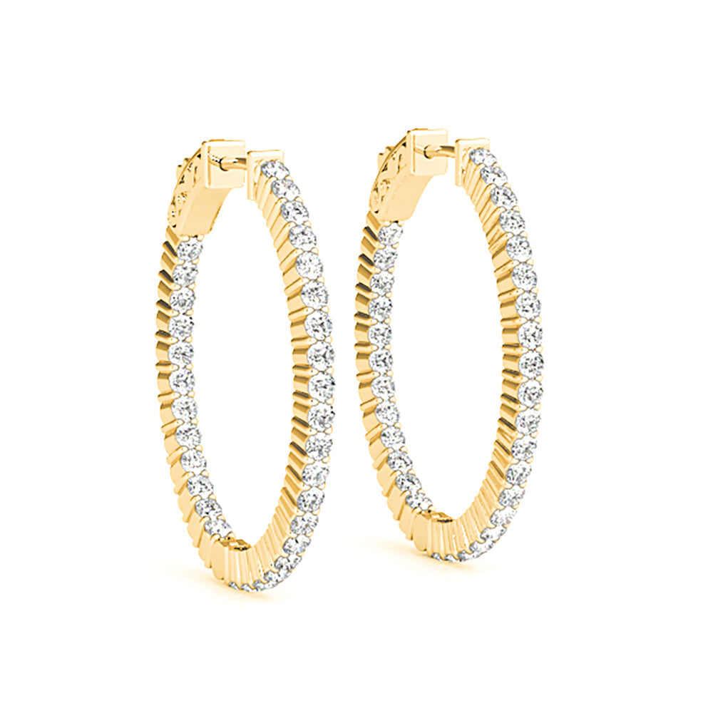 Classic Inside-Out 2.00 ctw Diamond Hoop Earrings Shared Prong - 14K Yellow Gold - F-G Color VS1-VS2 Clarity