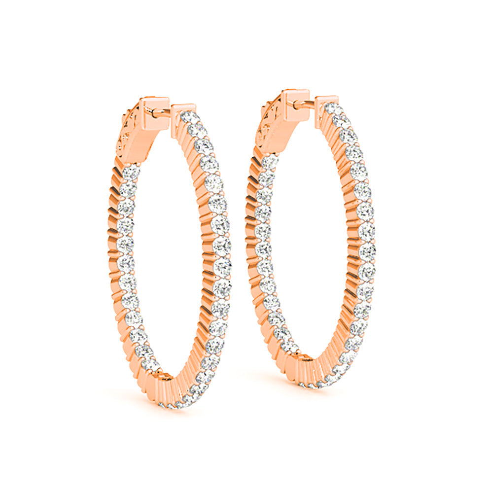 Classic Inside-Out 2.00 ctw Diamond Hoop Earrings Shared Prong - 14K Rose Gold - E-F Color VS1-VS2 Clarity