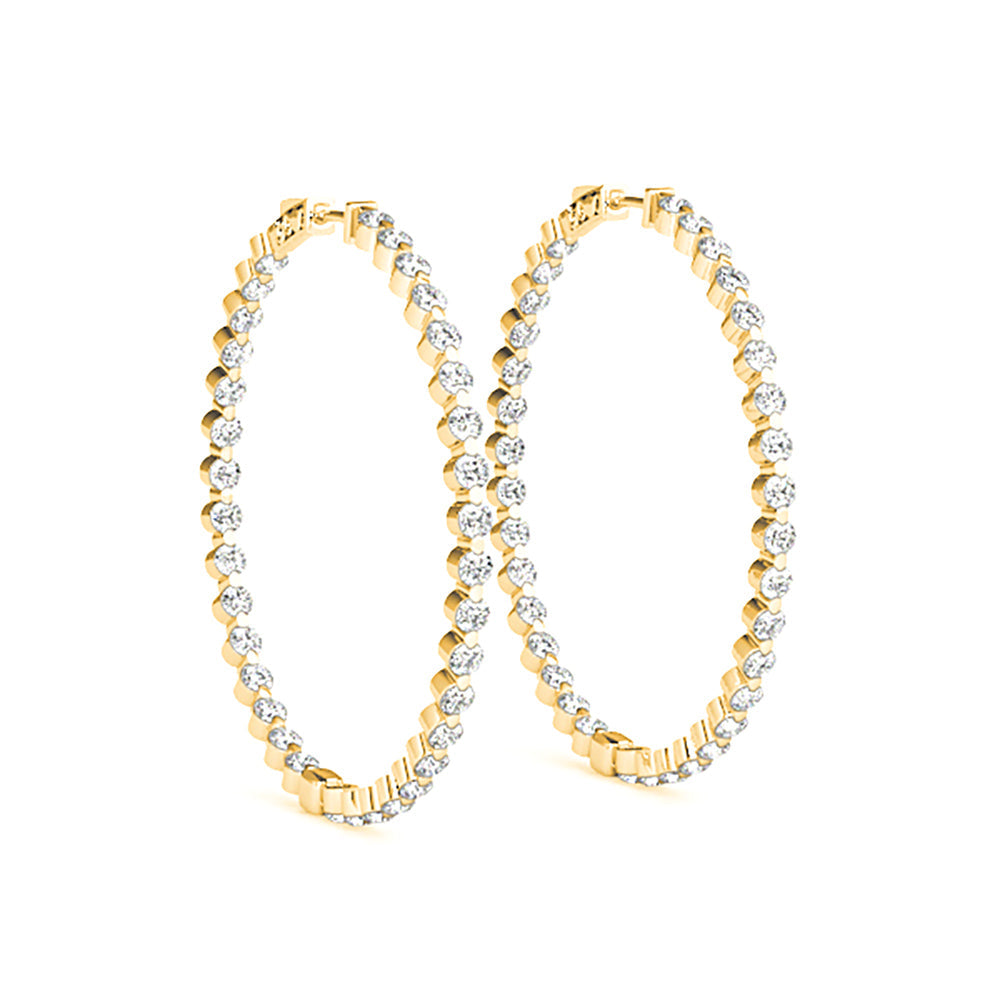 6.0 ct. Floating Diamond Hoop Earrings Inside-Out Style - 14K Yellow Gold - F-G Color VS1-VS2 Clarity