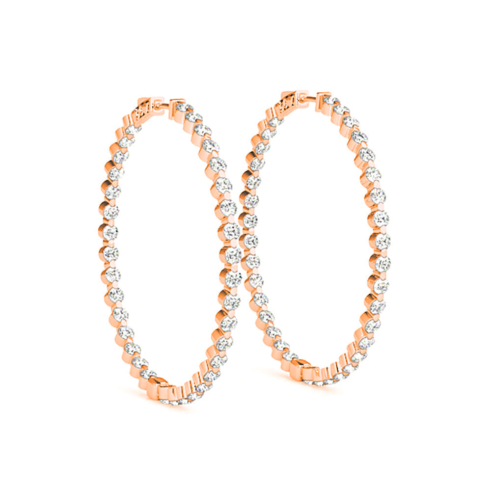 6.0 ct. Floating Diamond Hoop Earrings Inside-Out Style - 14K Rose Gold - E-F Color VS1-VS2 Clarity