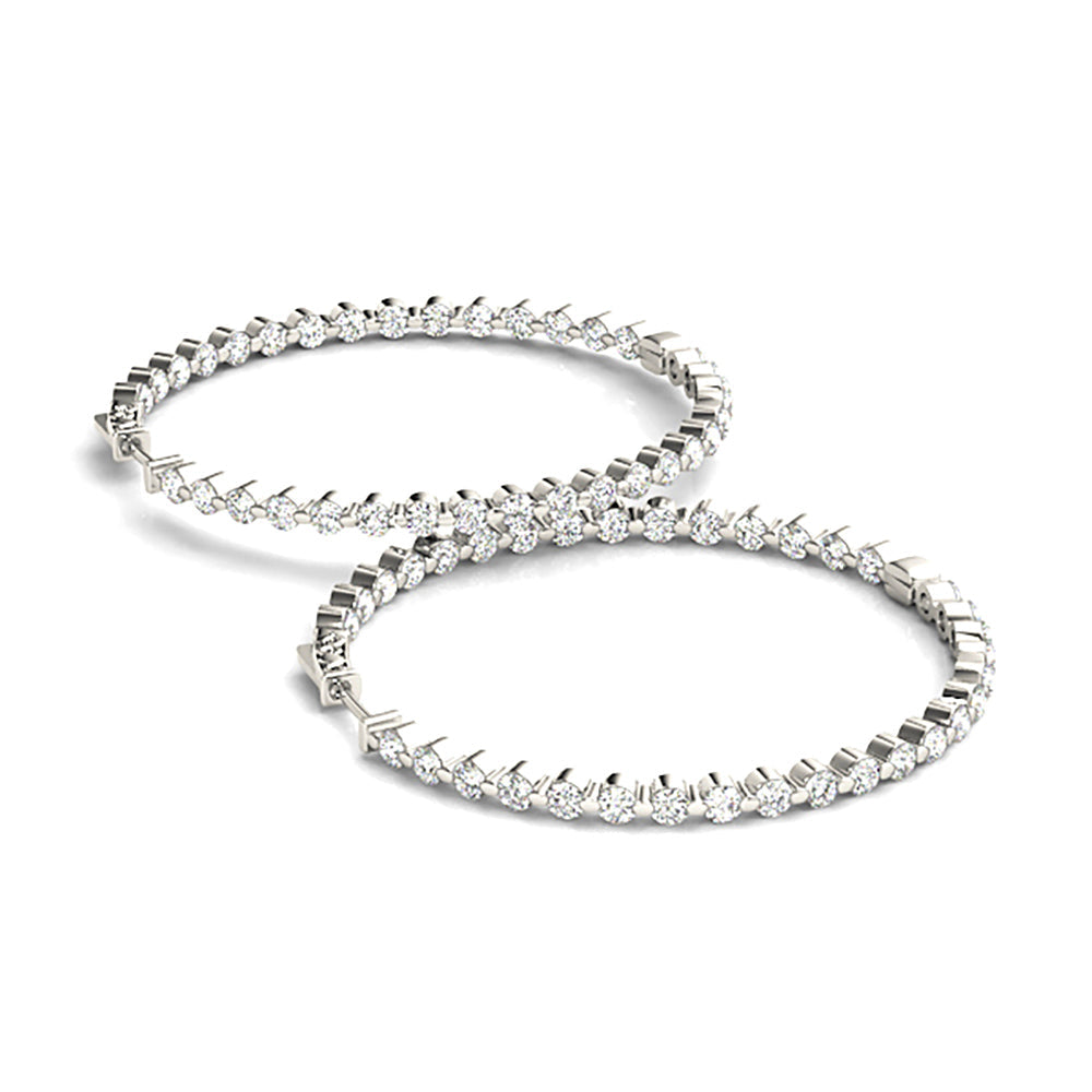6.0 ct. Floating Diamond Hoop Earrings Inside-Out Style - 14K White Gold - F-G Color VS1-VS2 Clarity