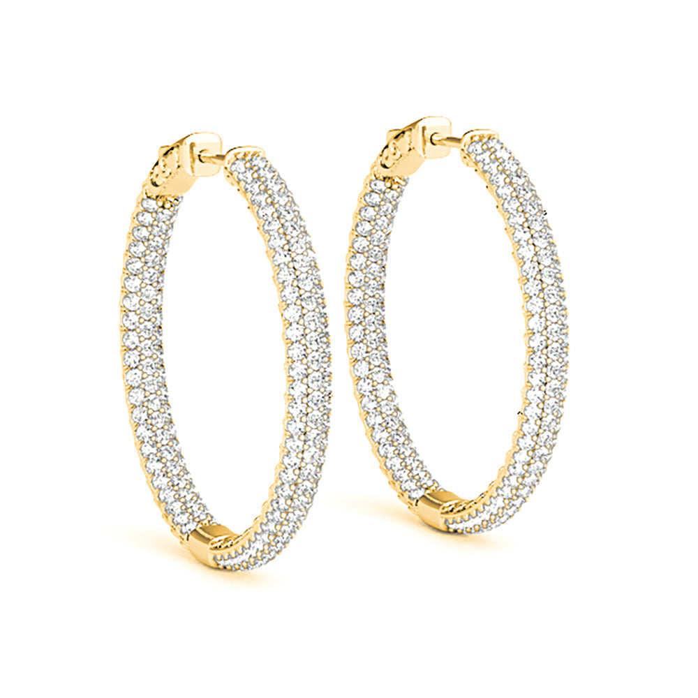4.0 ctw Diamond Pave Hoop Earrings Inside-Out Style - 14K Yellow Gold - F-G Color VS1-VS2 Clarity