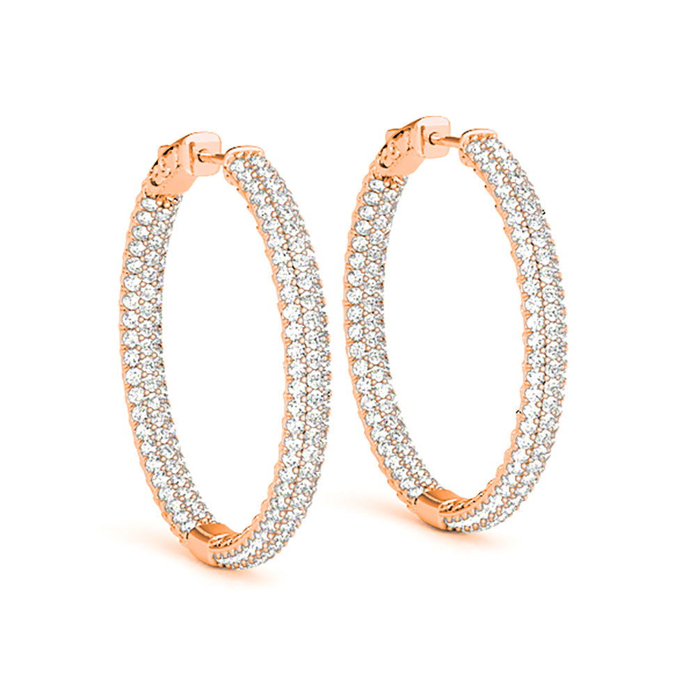 4.0 ctw Diamond Pave Hoop Earrings Inside-Out Style - 14K Rose Gold - E-F Color VS1-VS2 Clarity