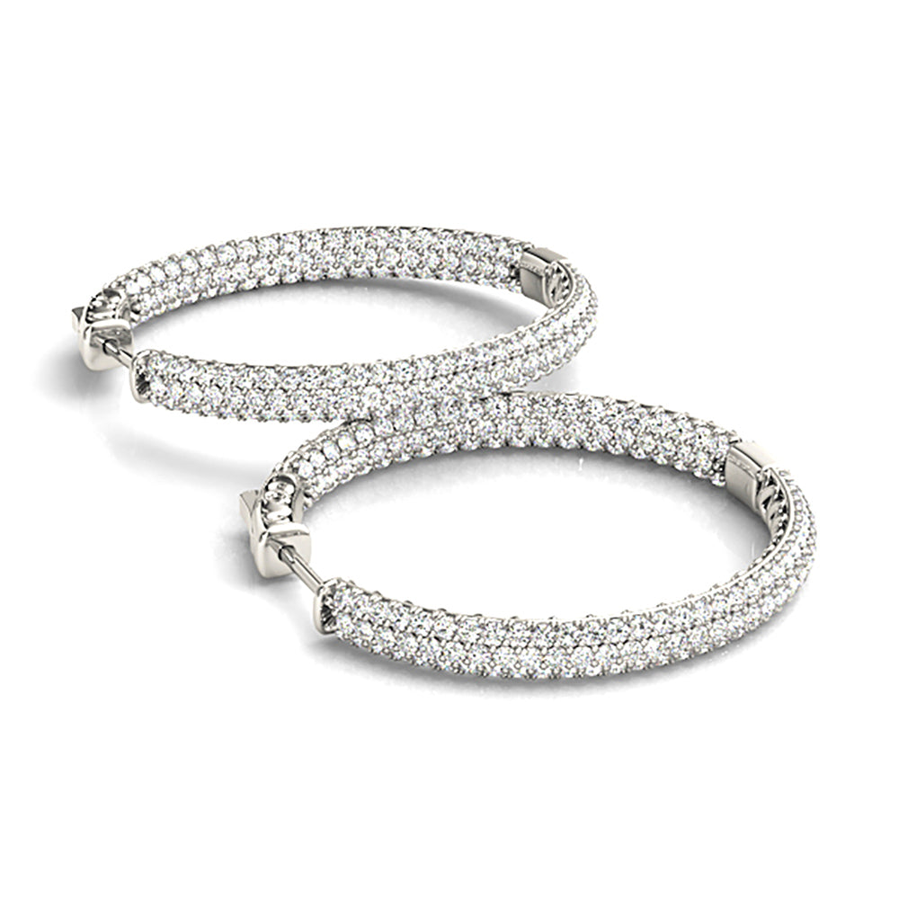 4.0 ctw Diamond Pave Hoop Earrings Inside-Out Style - 14K White Gold - F-G Color VS1-VS2 Clarity