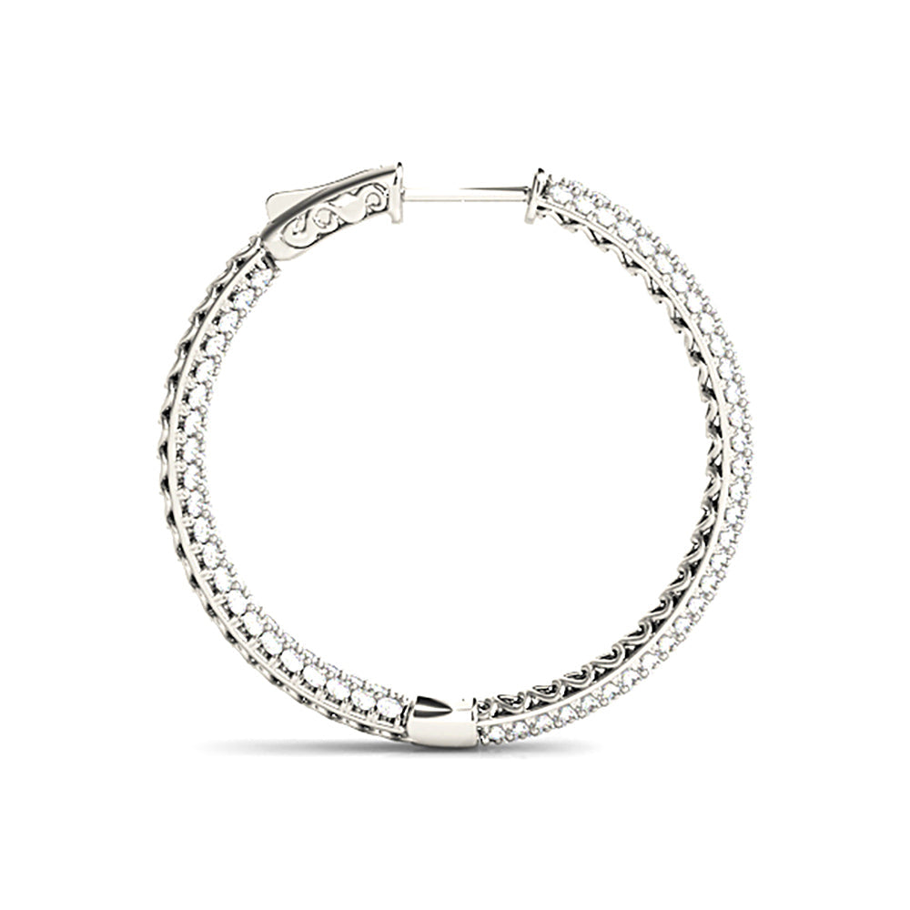 4.0 ctw Diamond Pave Hoop Earrings Inside-Out Style - 14K White Gold - G-H Color SI1-SI2 Clarity