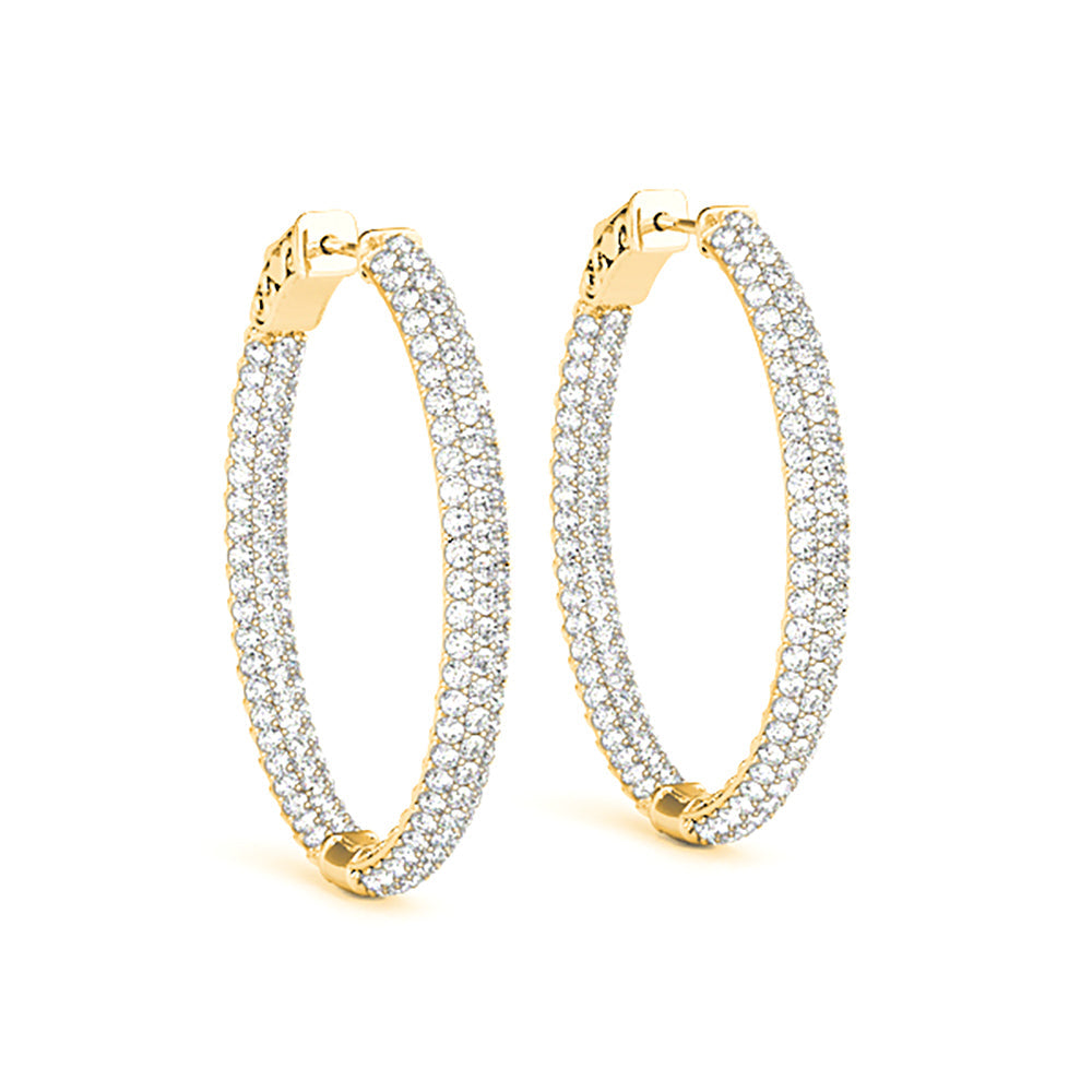 Triple Row 4.40 ctw Diamond Pave Hoop Earrings Pave Set Inside-Out - 14K Yellow Gold - F-G Color VS1-VS2 Clarity