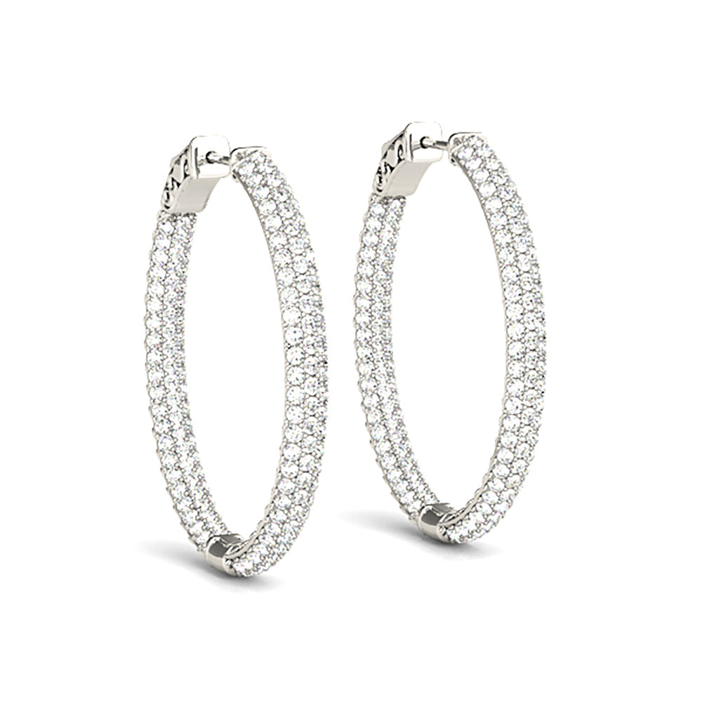 Triple Row 4.40 ctw Diamond Pave Hoop Earrings Pave Set Inside-Out