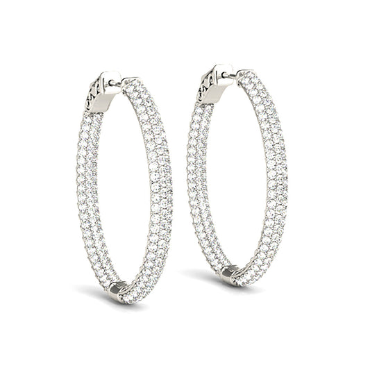 Triple Row 4.40 ctw Diamond Pave Hoop Earrings Pave Set Inside-Out