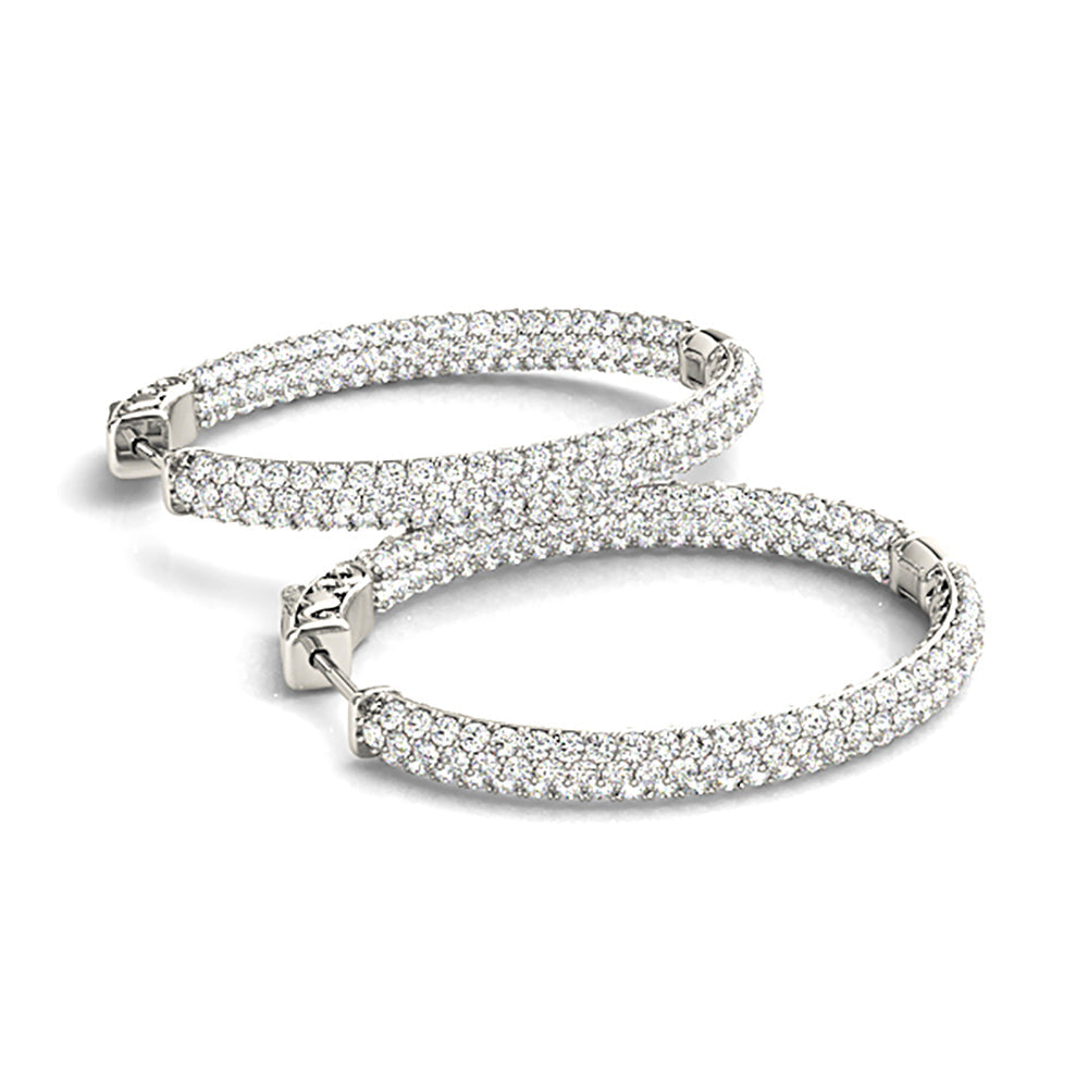 Triple Row 4.40 ctw Diamond Pave Hoop Earrings Pave Set Inside-Out - 14K Yellow Gold - E-F Color VS1-VS2 Clarity
