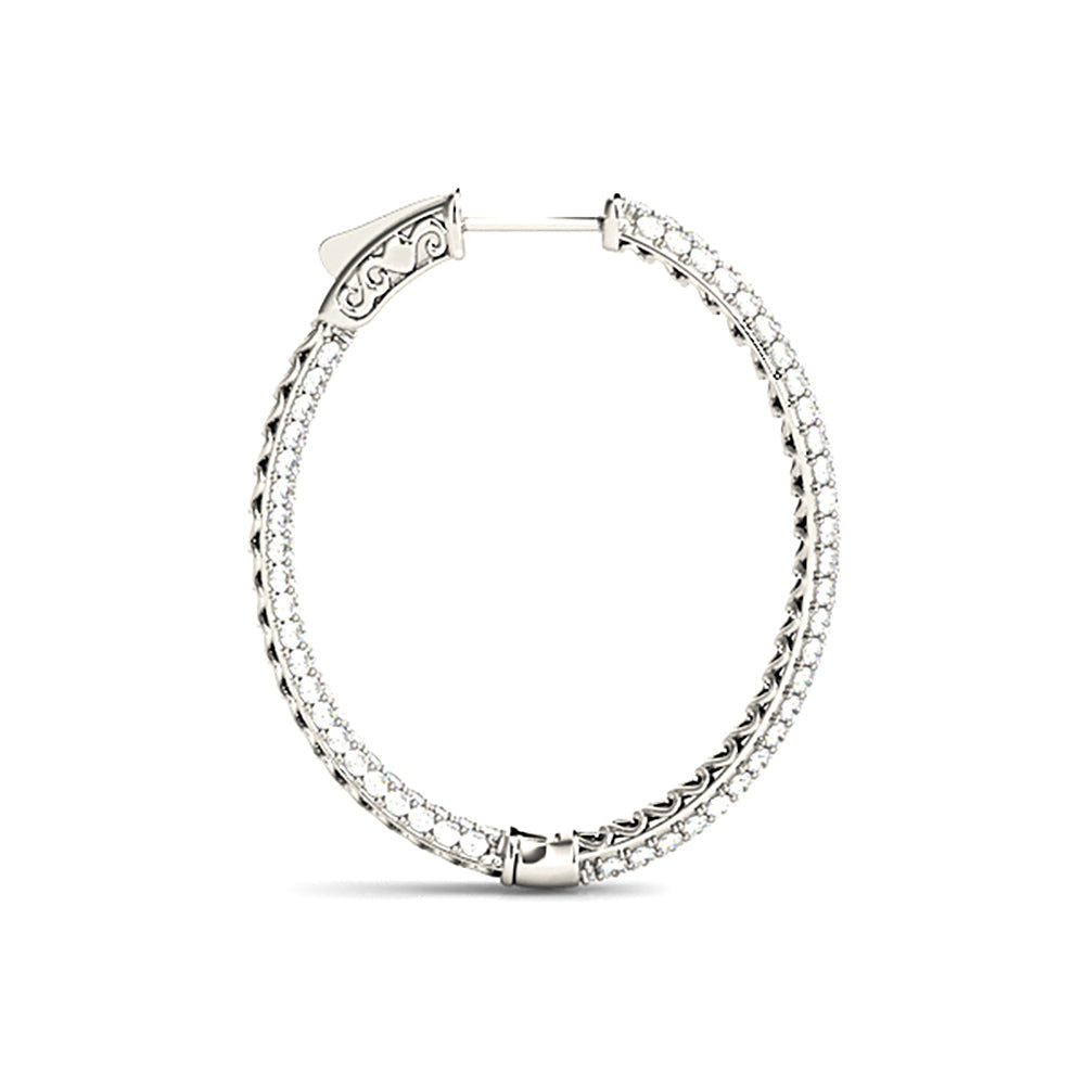 Triple Row 4.40 ctw Diamond Pave Hoop Earrings Pave Set Inside-Out - 14K White Gold - G-H Color SI1-SI2 Clarity
