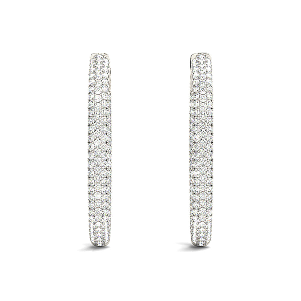 Triple Row 4.40 ctw Diamond Pave Hoop Earrings Pave Set Inside-Out - 14K Yellow Gold - G-H Color SI1-SI2 Clarity