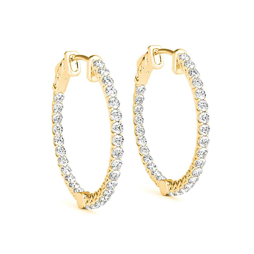 2.00 ctw Diamond Hoop Earrings Inside-Out Style - 14K Yellow Gold - F-G Color VS1-VS2 Clarity
