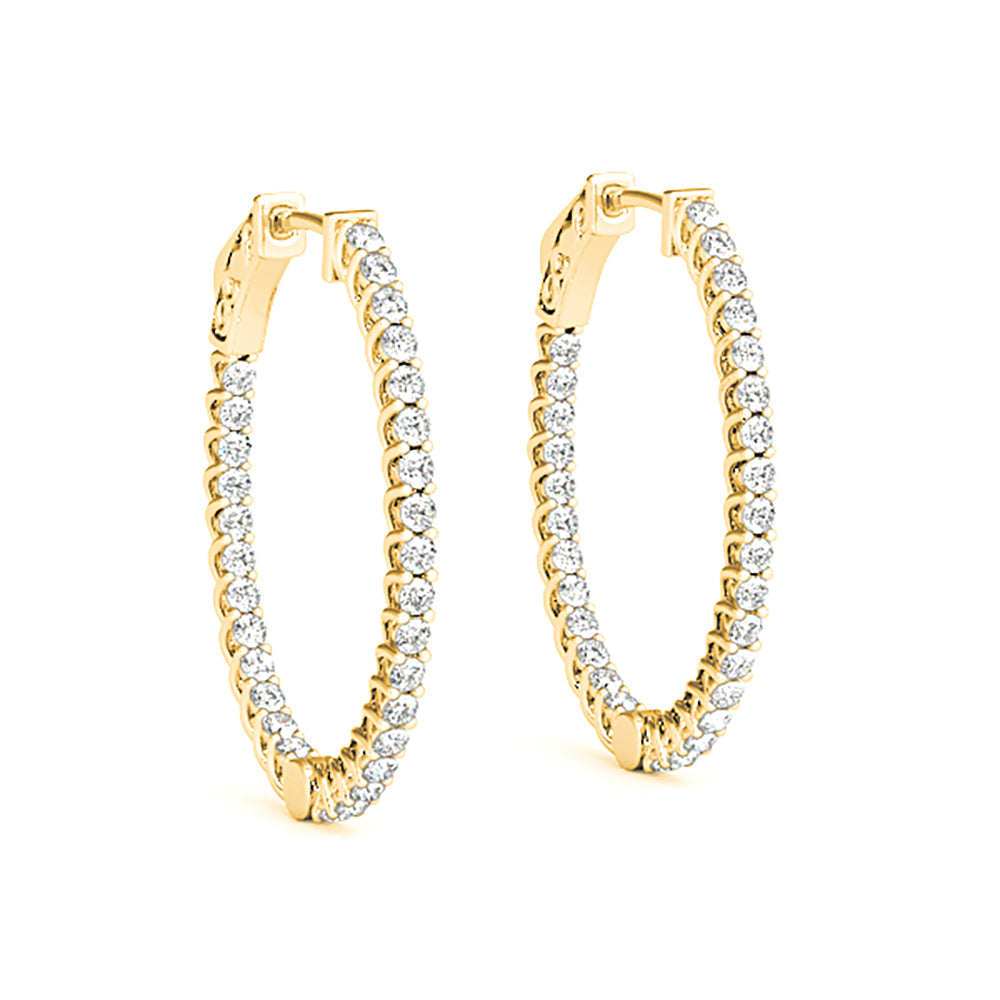3.25 ctw Round Diamond Hoop Earrings Inside-Out Oval Shape - 14K Yellow Gold - F-G Color VS1-VS2 Clarity