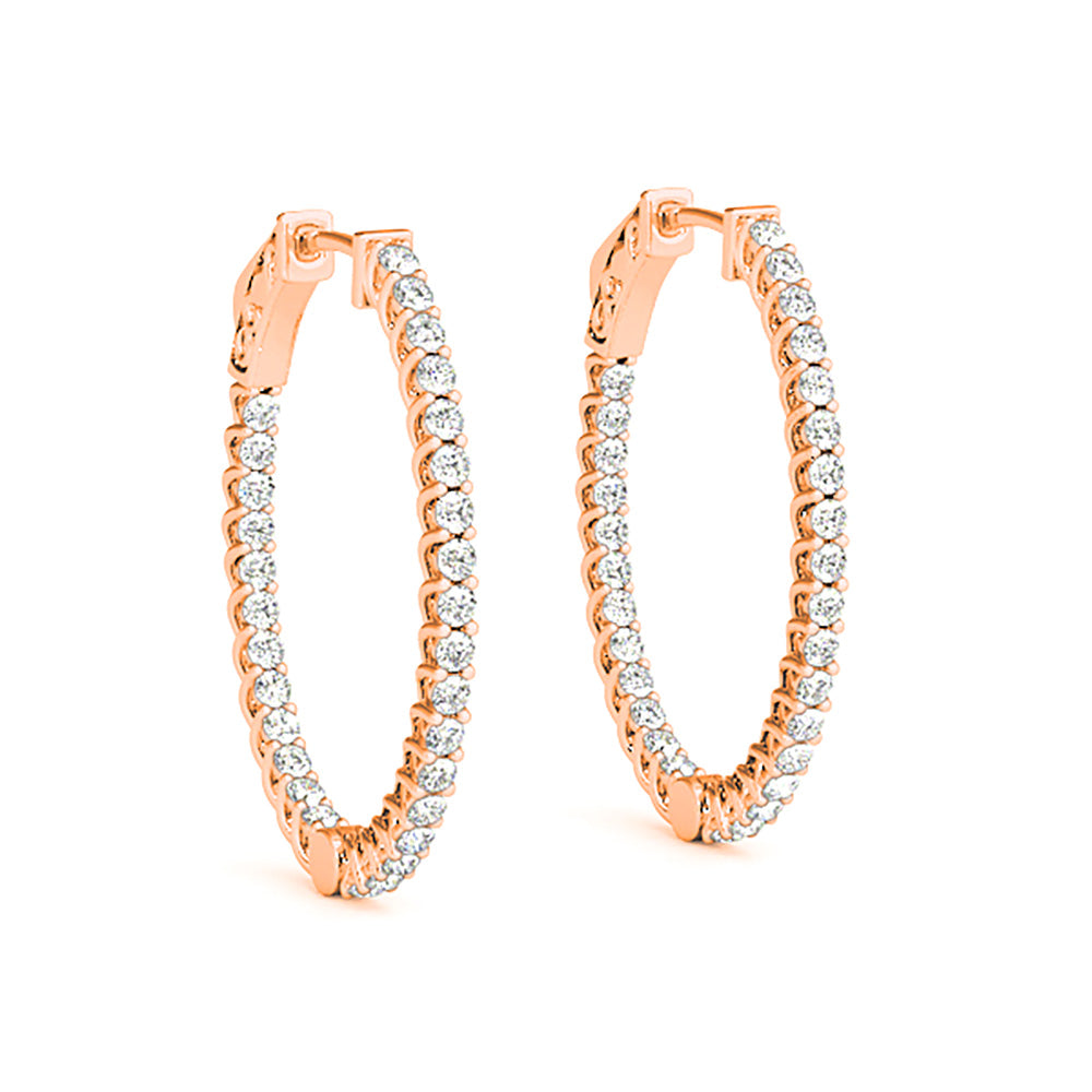 3.25 ctw Round Diamond Hoop Earrings Inside-Out Oval Shape - 14K Rose Gold - E-F Color VS1-VS2 Clarity