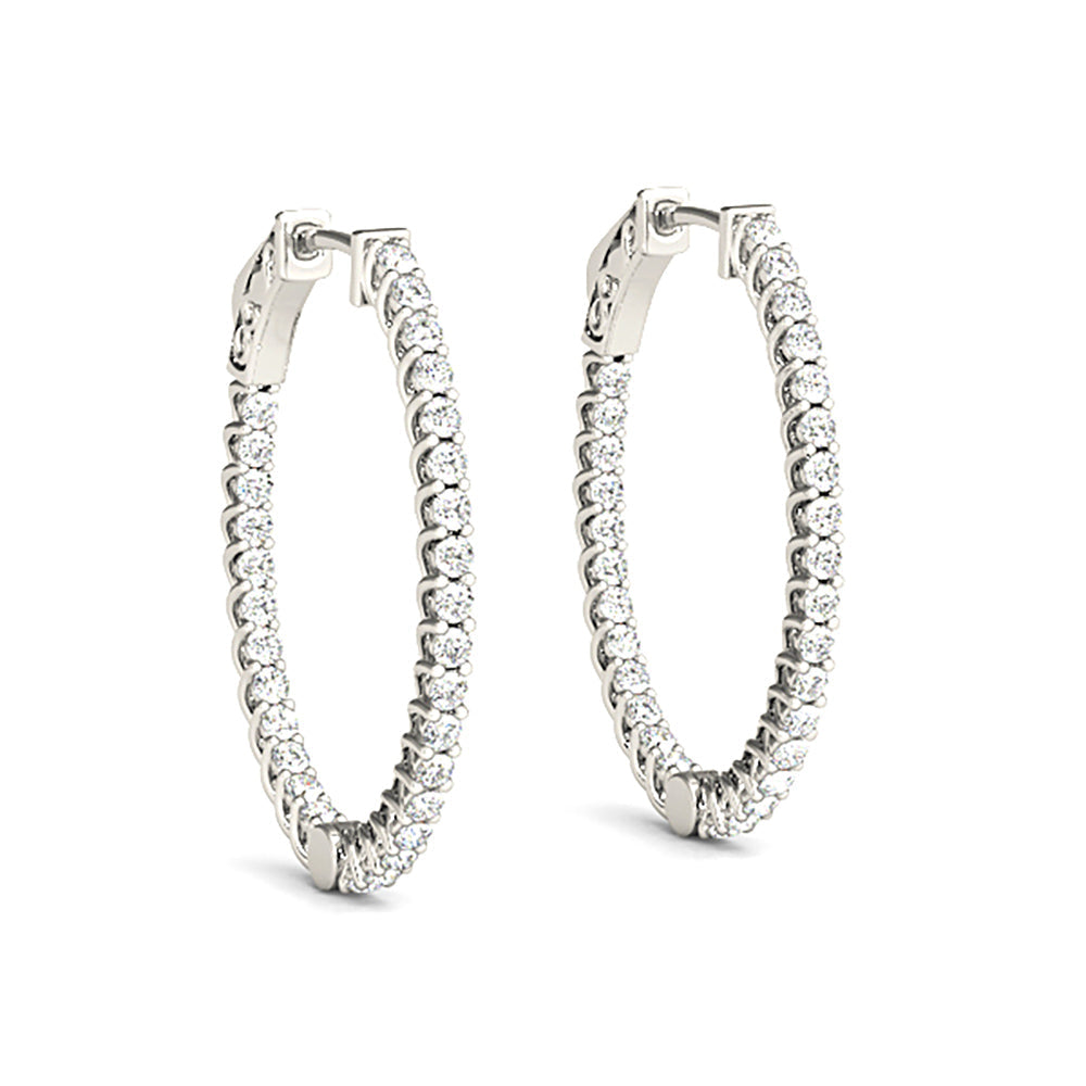 3.25 ctw Round Diamond Hoop Earrings Inside-Out Oval Shape
